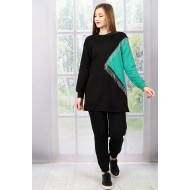 Parçalı Penye Tunik Yeşil