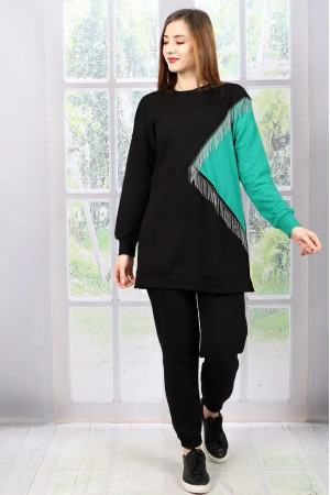 Parçalı Penye Tunik Yeşil