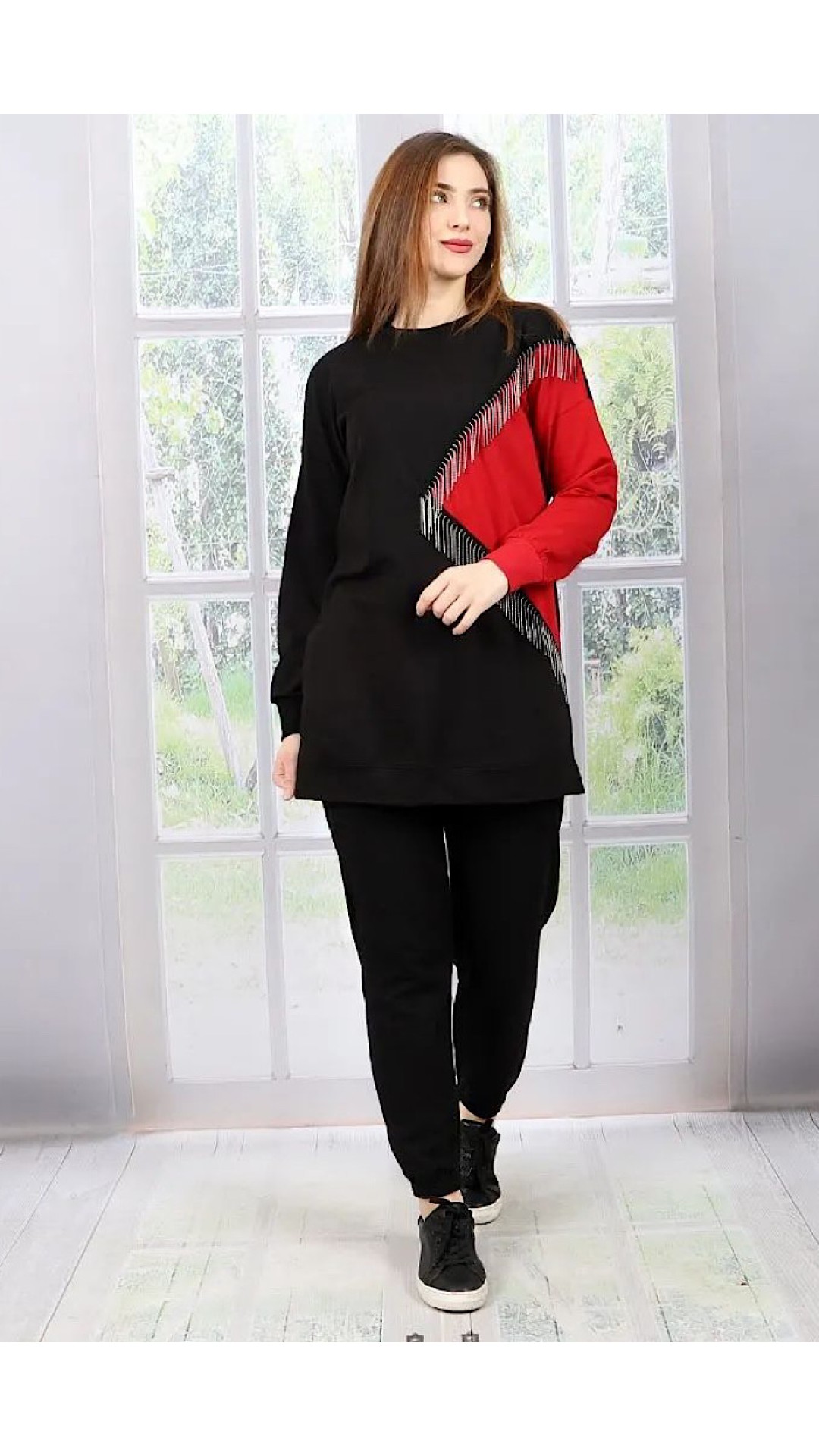 Parçalı Penye Tunik Kırmızı